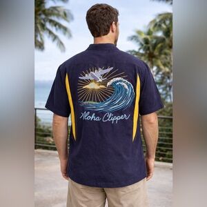 Tori Richard Aloha Clipper Hawaiian Shirt Men’s XL Silk Lyocell Embroidered
